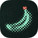 Mint on deep green-black, coral stem, Halftone