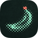Mint on deep green-black, coral stem, Halftone